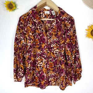 covington floral button latch sleeve ruched blouse size XL womens